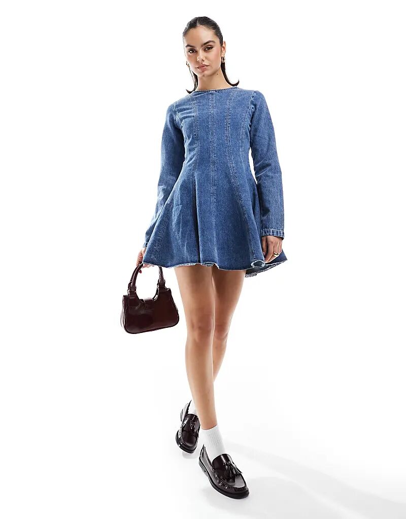 

Мини-платье из денима со швами синего цвета ASOS DESIGN