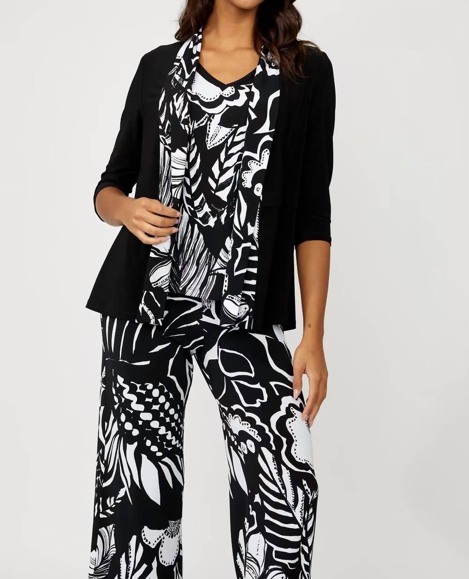 

Цветочный вязаный кардиган черно-белый Frank Lyman