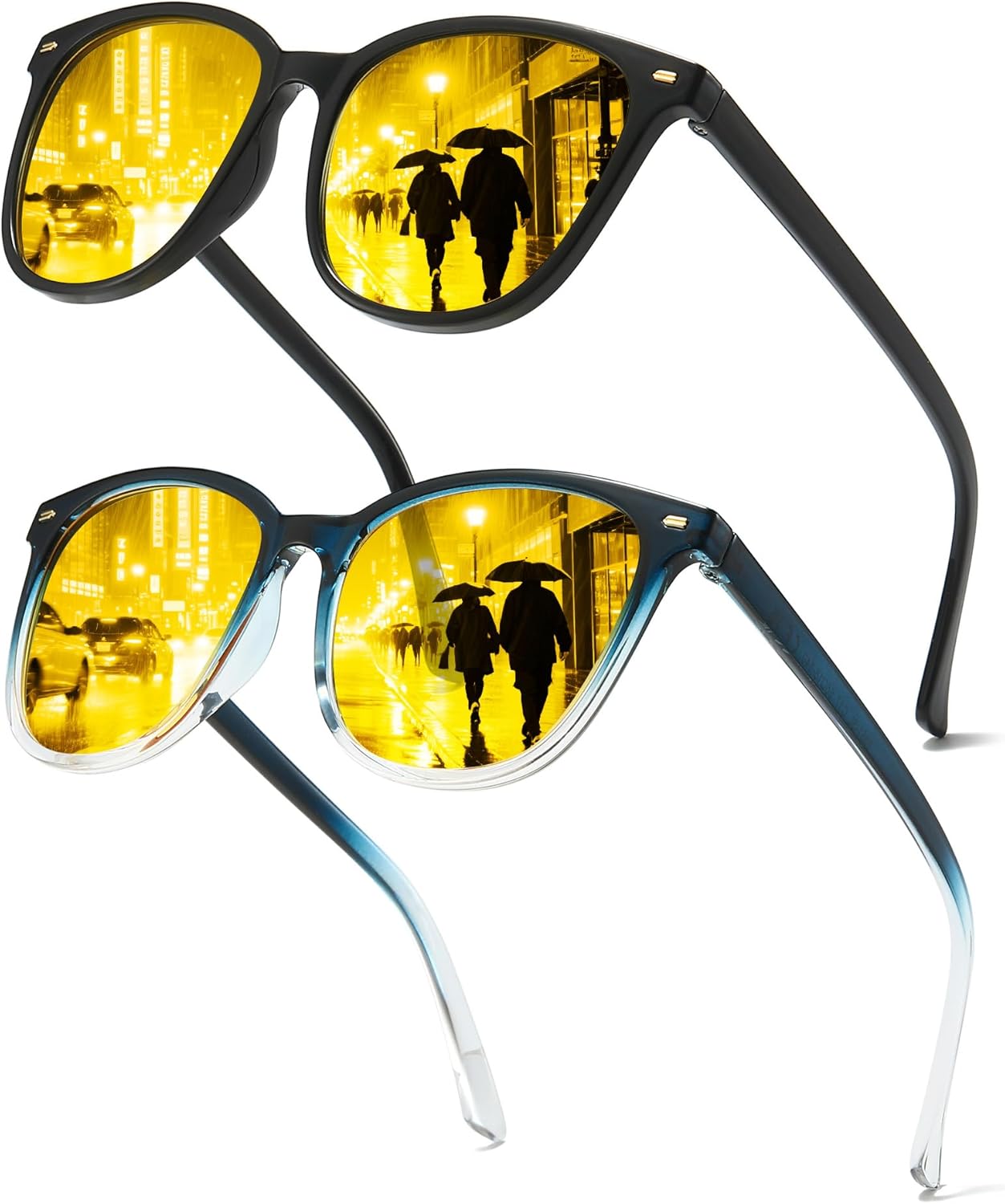 

Очки ночного видения Chicid для вождения, женские, поляризованные, с антибликовыми желтыми линзами и защитой от УФ-излучения UV400, C04 (2pc) Black Frame/Yellow Lens+gradient Blue Frame/Yellow Lens