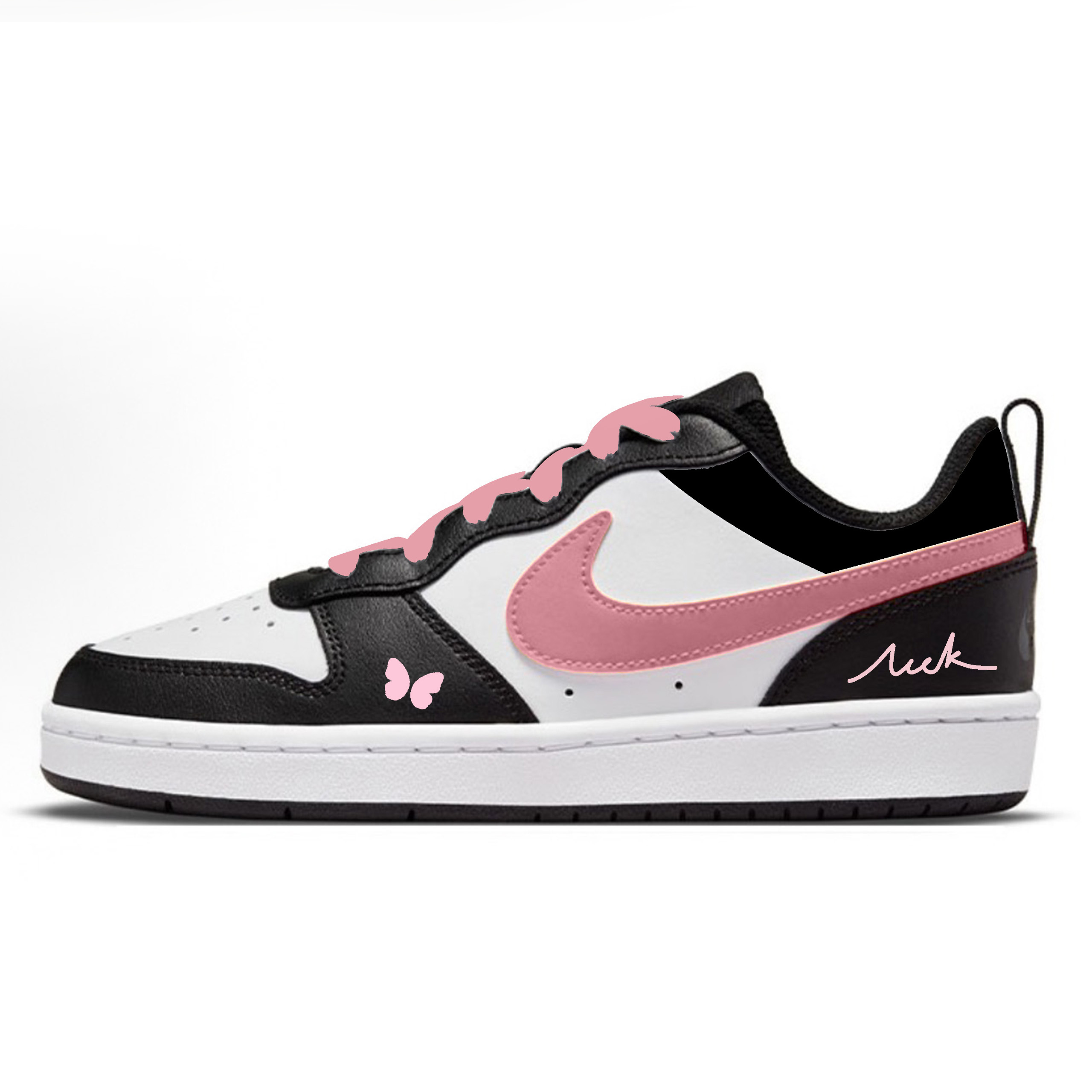 

Nike Court Borough Black Pink Butterfly устойчивые к истиранию низкие детские скейтбординг кроссовки Kids'