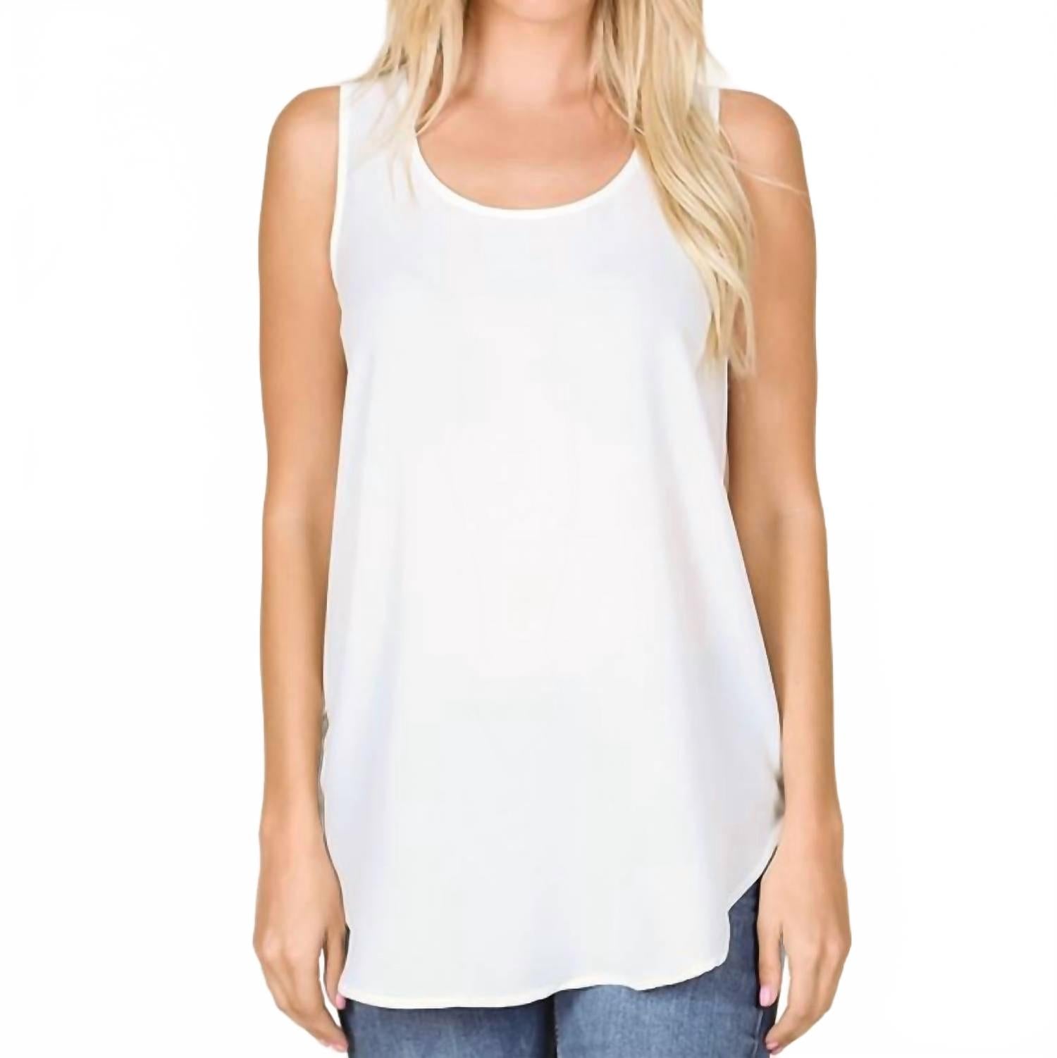 

Тканый топ с круглым вырезом цвета слоновой кости Zenana, слоновая кость