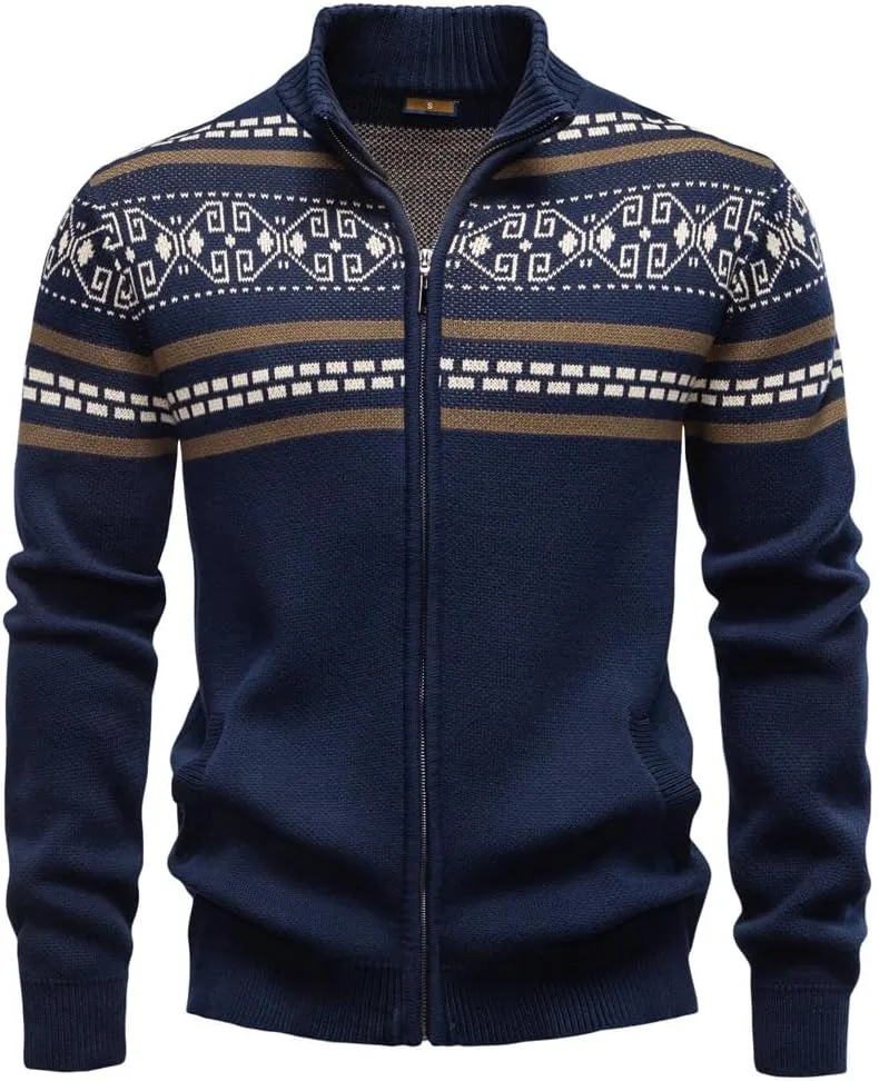 

Мужской кардиган с полной застежкой-молнией, воротником-стойкой и двумя передними карманами Mmnuagebleu