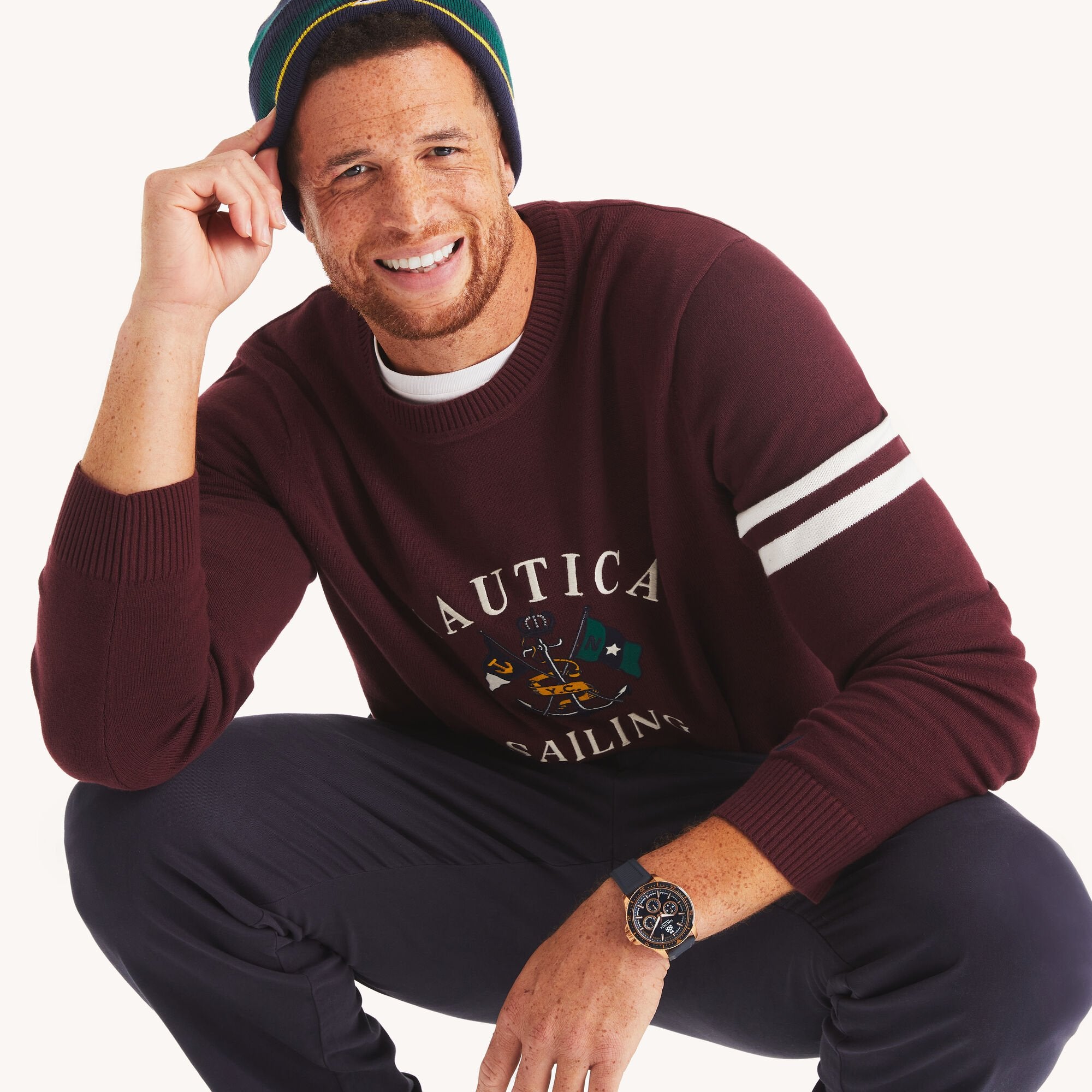 

Nautica Mens Big & Tall Вышитый круглый вырез свитера, цвет shipwreck burgundy