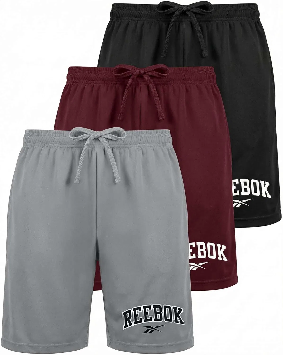 Спортивные шорты Reebok, 3 пары, черный, бордовый, серый
