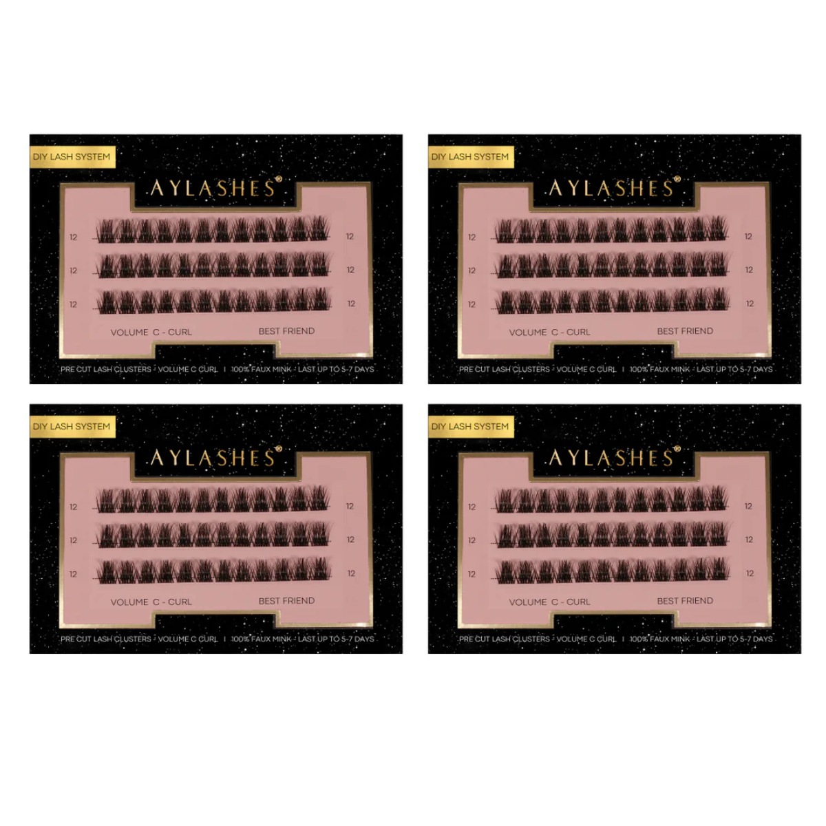 

Искусственные ресницы pre cut wimpern bundle Aylashes, best friend bundle - short (8mm 10mm 12mm 14mm), количество 1 шт.