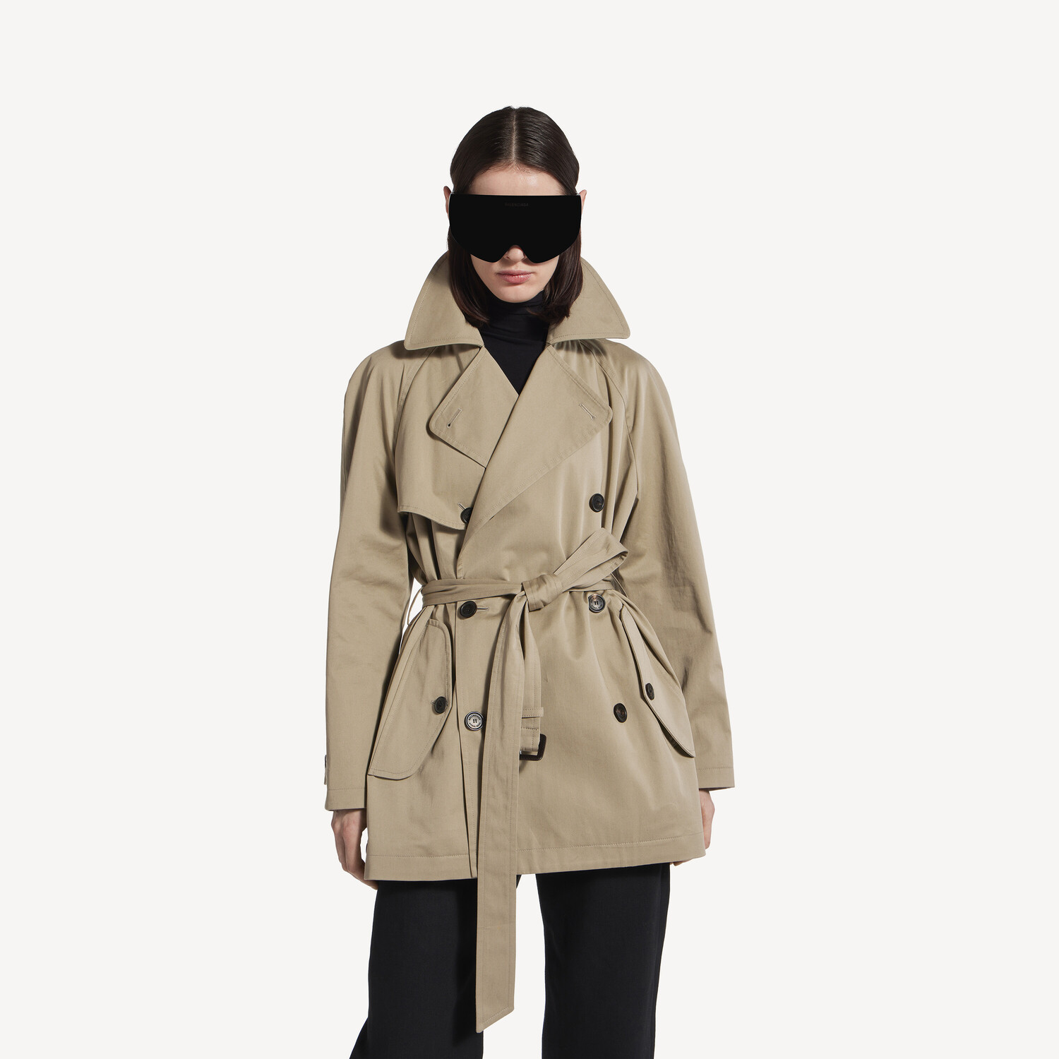 Женский короткий тренч cocoon бежевого цвета BALENCIAGA, бежевый — фото 4
