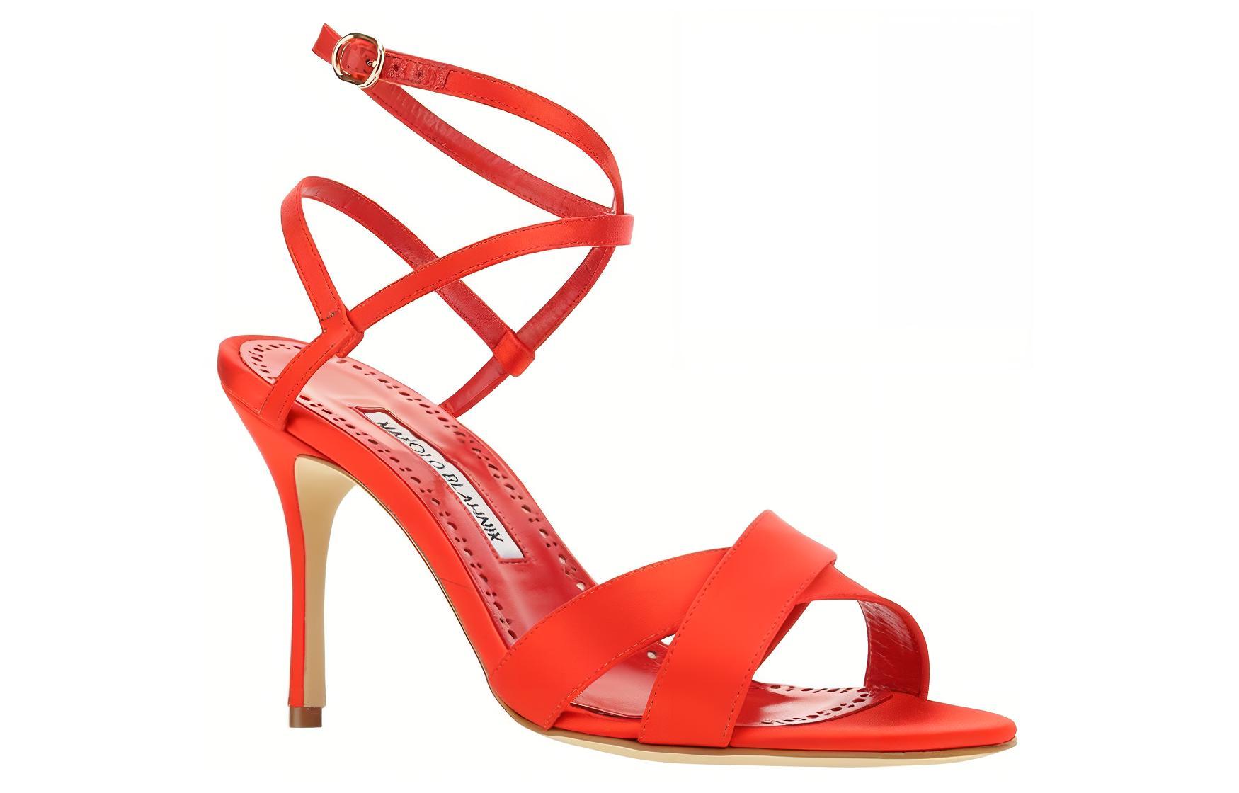 Сандалии на бретельках 8 см Женские Красные MANOLO BLAHNIK — фото 3