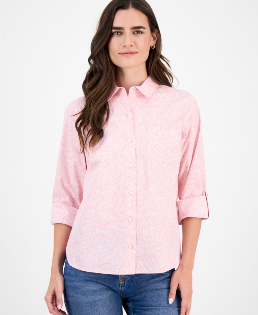

Женская хлопковая рубашка с узором пейсли и откидной лямкой Nautica Jeans, Bridal Rose Multi
