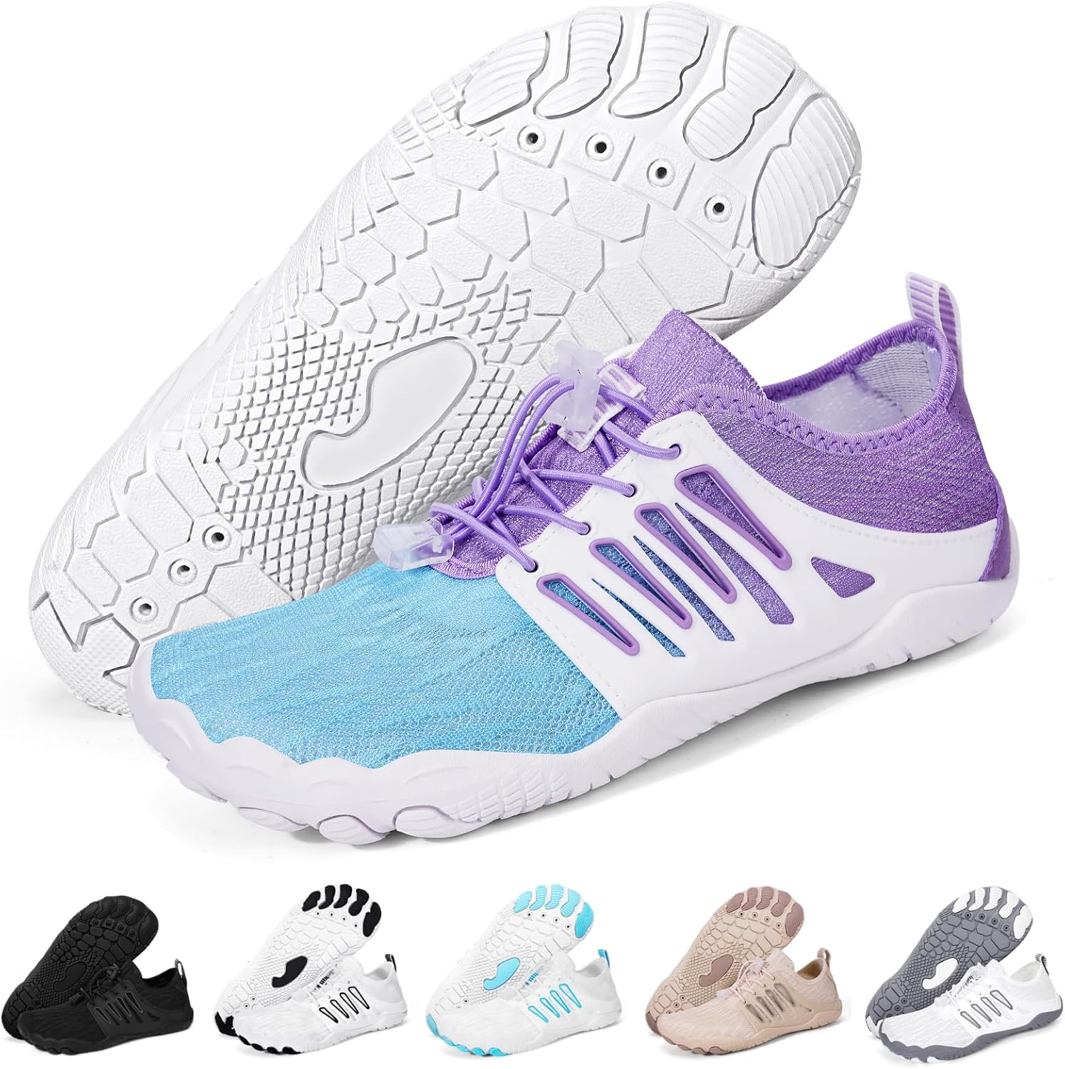 

Водонепроницаемые кроссовки Hike Barefoot для женщин и мужчин, быстросохнущие, с широким носком, для пляжа, плавания и спорта, легкие, нескользящие, для бассейна, походов, прогулок, каякинга, дайвинга и серфинга Frgitygift, синий/фиолетовый