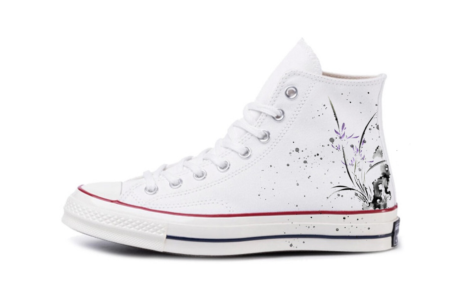 

1970-е годы. Кеды унисекс с высоким берцем, черные/фиолетовые. Converse