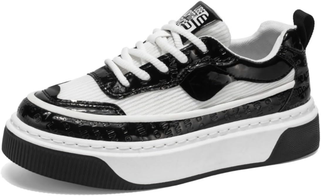 

Стильные кроссовки Y2K из лакированной кожи с поднятой подошвой на 5 см, удобные и прочные для ежедневной носки и повседневных прогулок, с уникальным дизайном для модников Ctkvbmeoi, черный