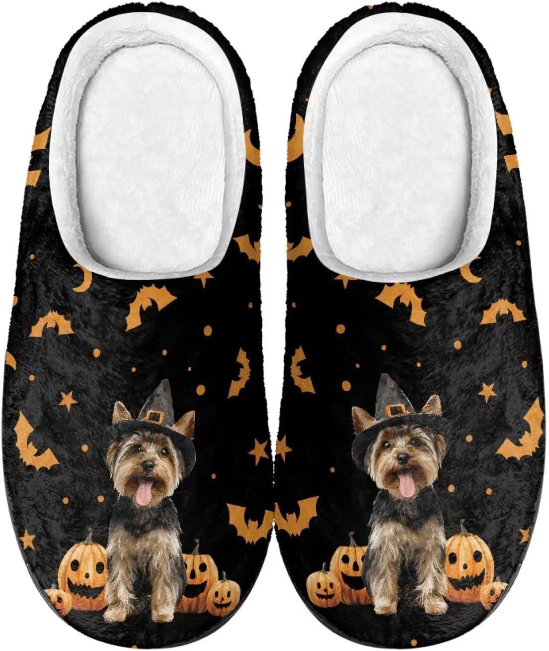 

Домашние тапочки COEQINE для женщин, зимние уютные домашние тапочки, смешные и теплые, размер 35-47, Hallo Ween Yorkie Dog Pumpkin Bat