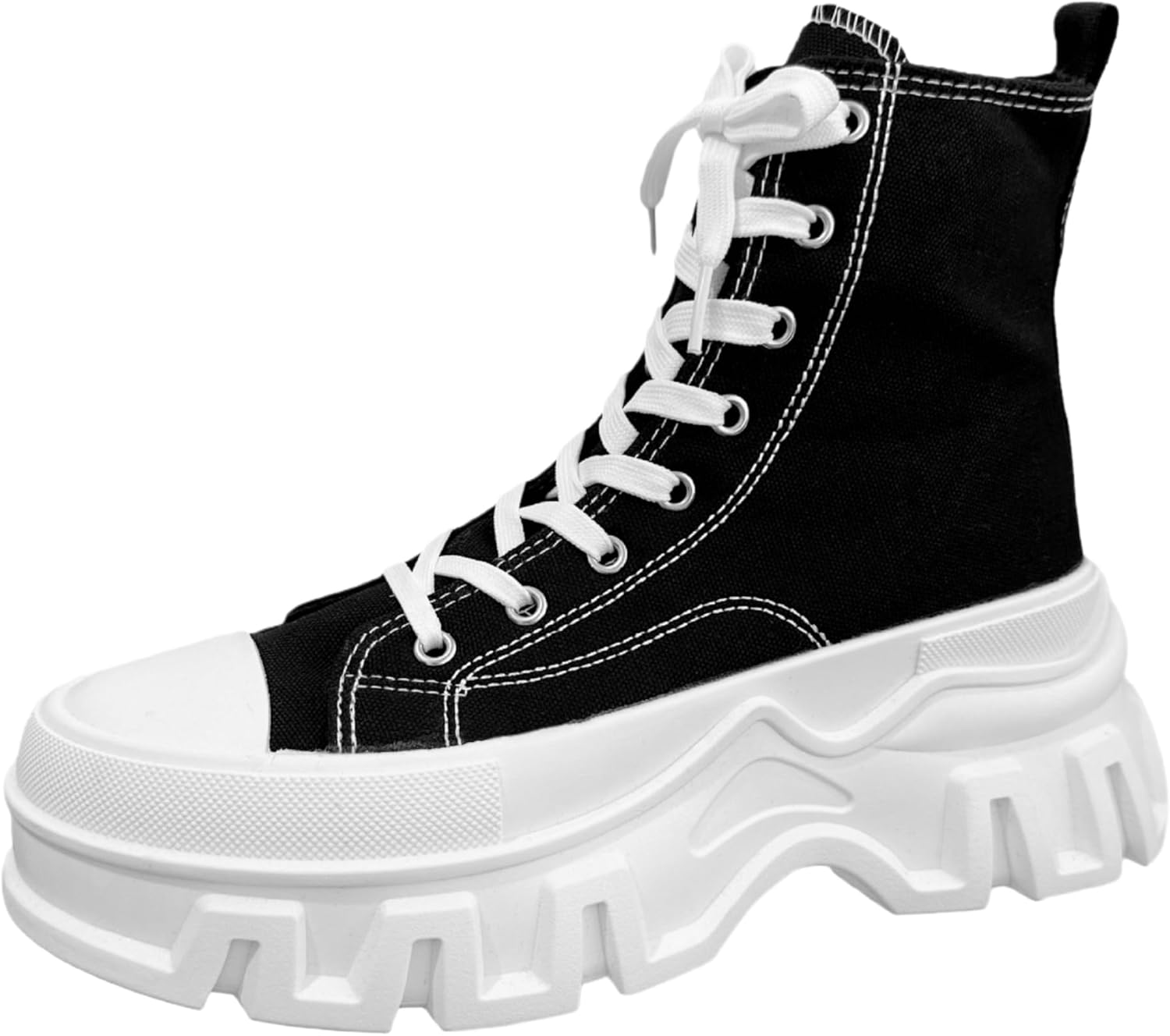 

Мужские высокие ботинки с толстой подошвой, с удобной противоскользящей резиновой подошвой, шнуровка. Подходят для носки на улице и в повседневной жизни. Идеальны для походов и путешествий Clolinde, белый/черный