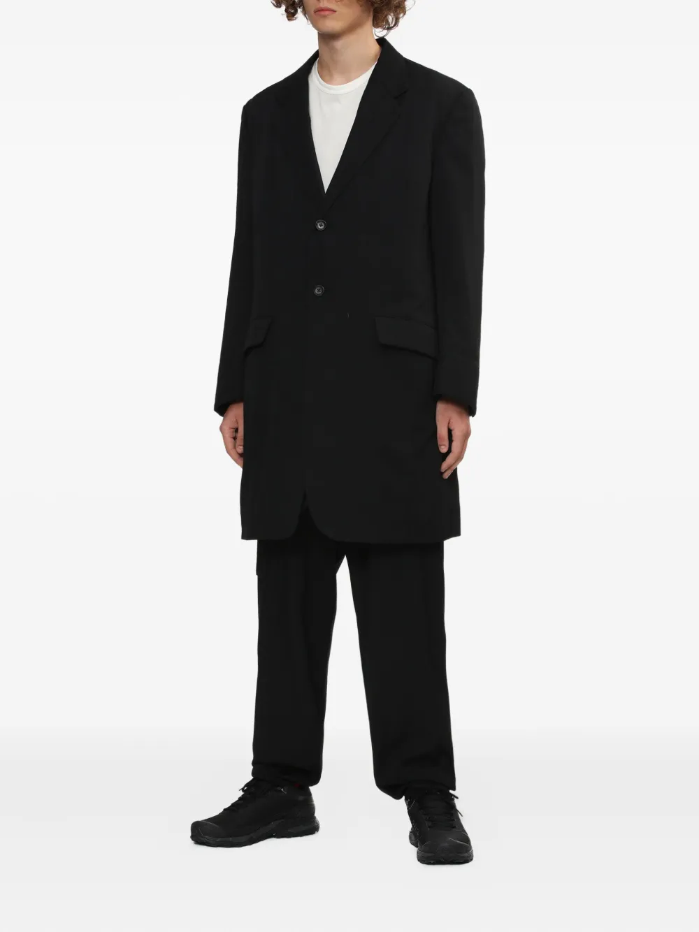 Однобортное шерстяное пальто Yohji Yamamoto, черный — фото 3