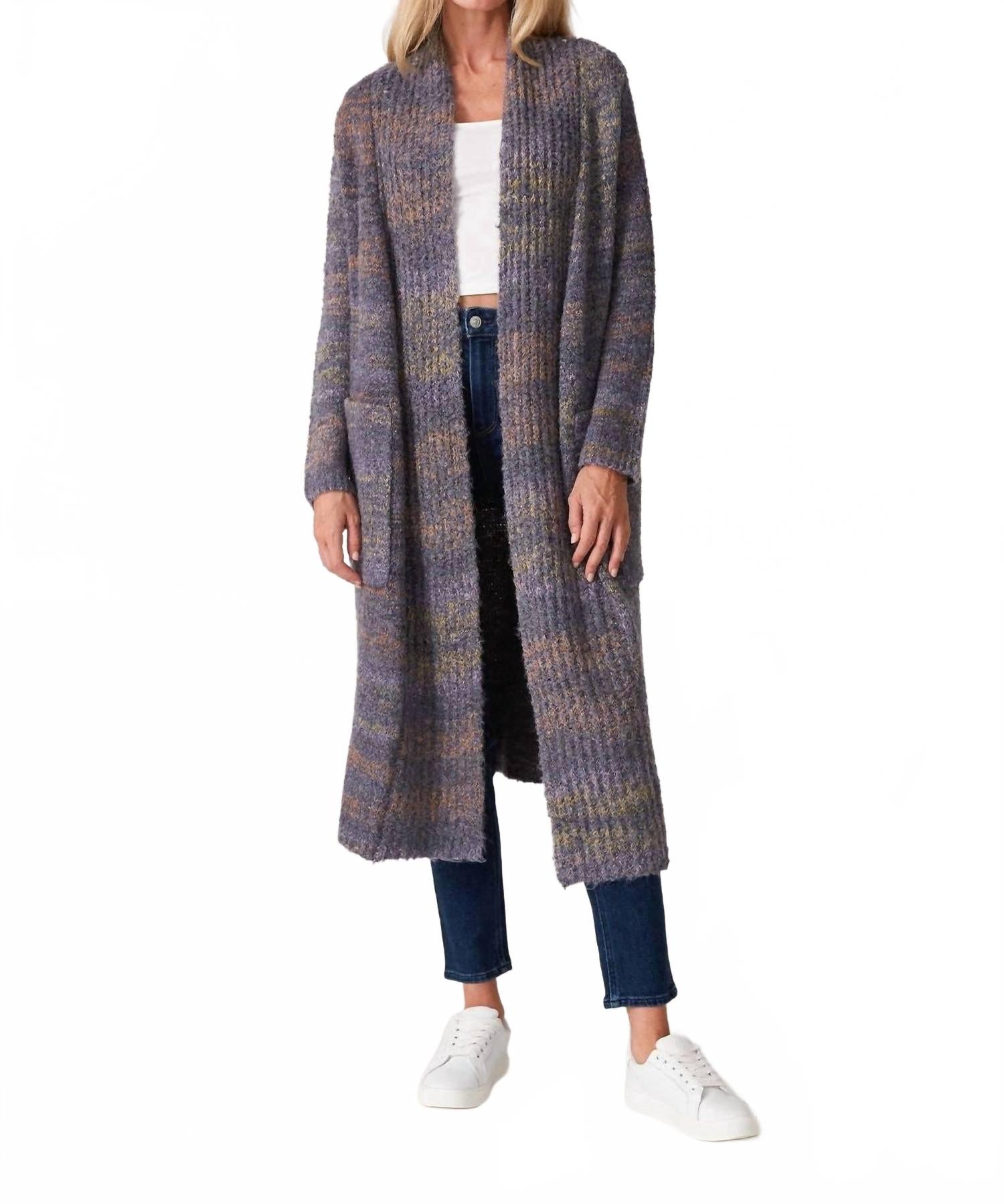 

LOVESTITCH Вязаный кардиган-пыльник из меланжевой пряжи синего цвета