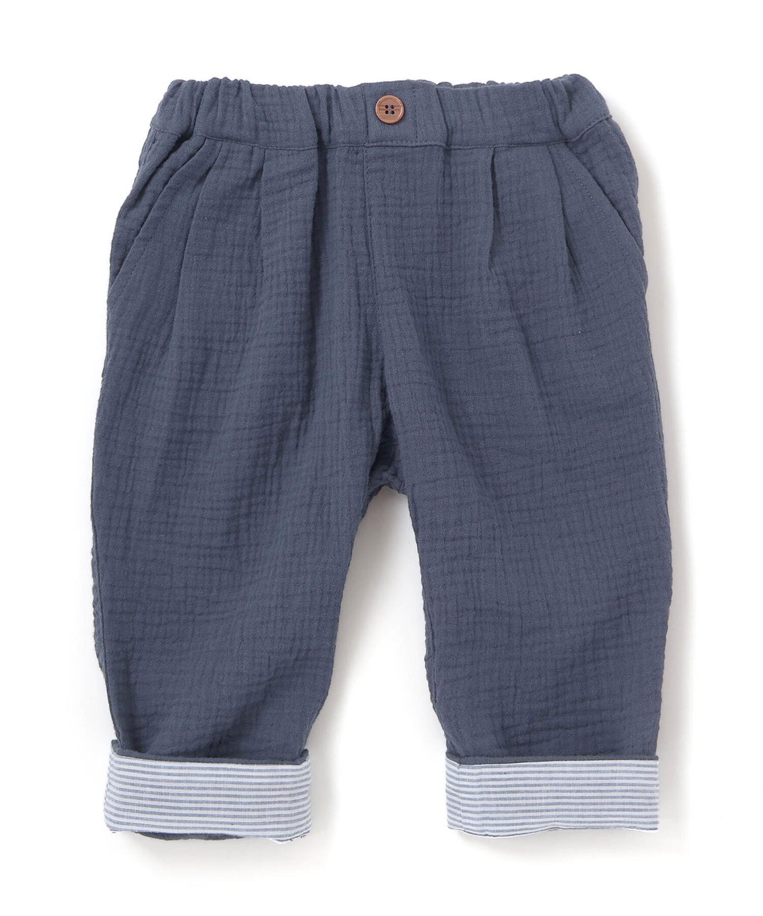 Длинные брюки из хлопчатобумажной марли с полосатым низом (80–100 см) BeBe, Navy — фото 4