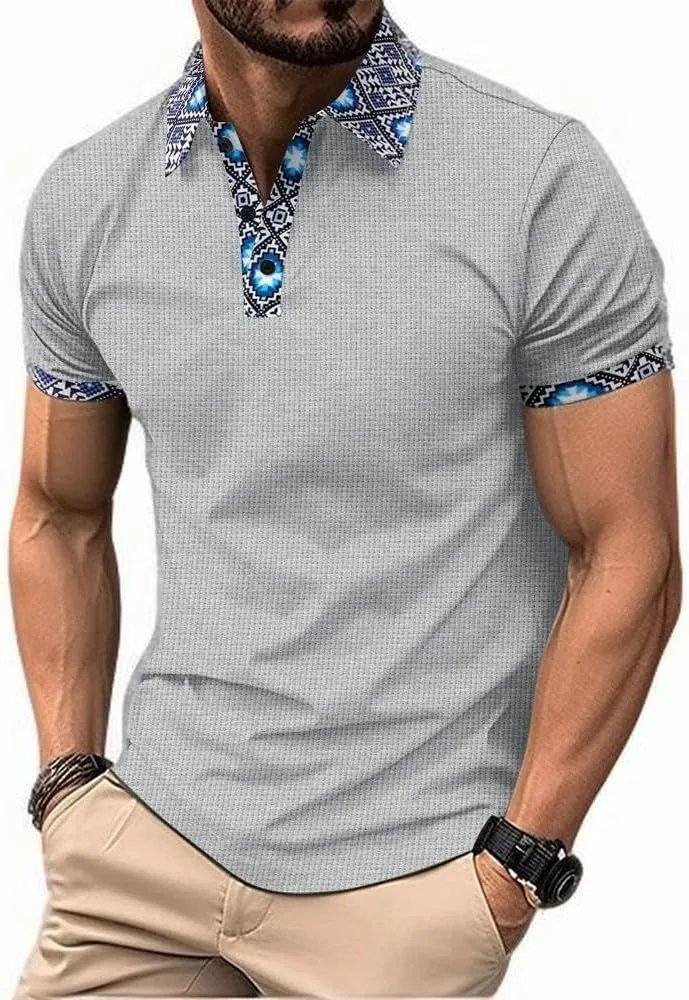 

Мужская поло с коротким рукавом и V-образным вырезом QUNPIU