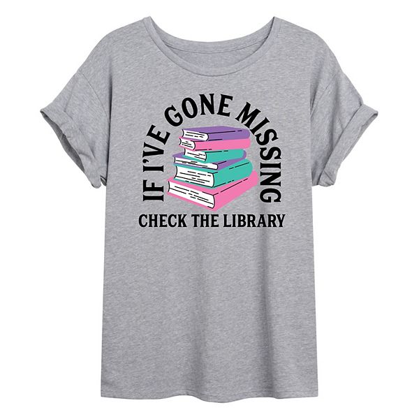 

Футболка oversized Juniors' if i've gone missing, check the library Licensed Character, Heather Gray