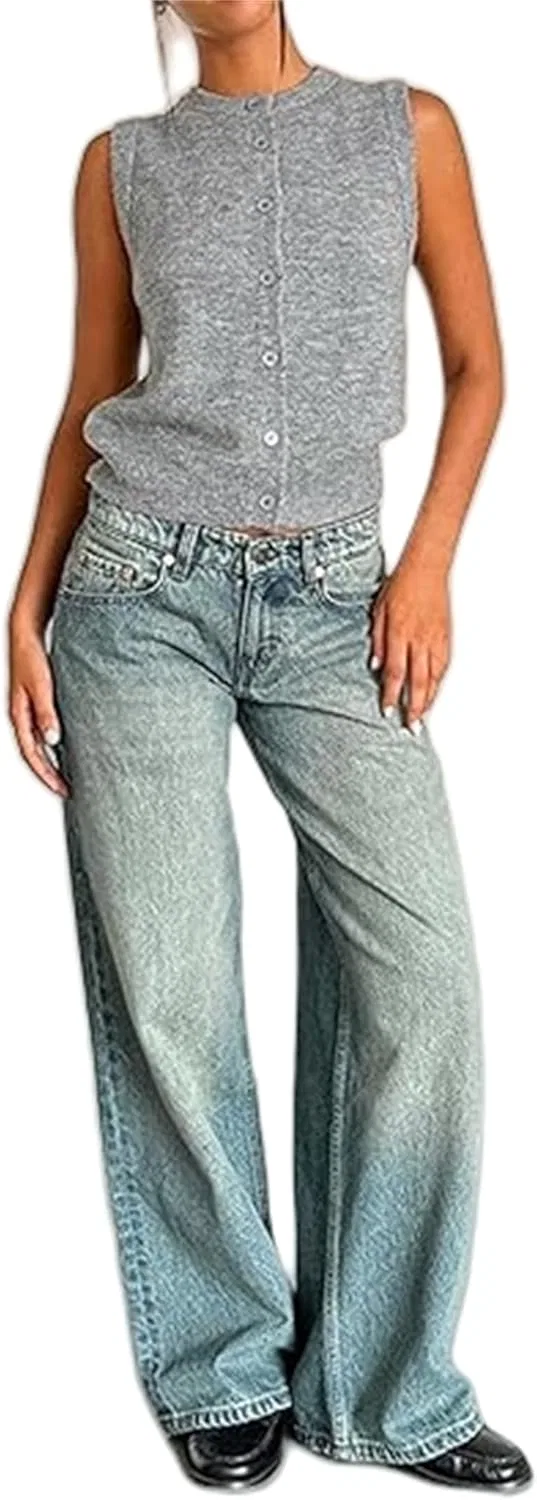 Джинсы свободные, Low Rise, Vintage Denim Pants, синие