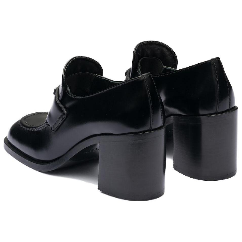 Приталенные кожаные лоферы на высоком каблуке 'Black' Женские PRADA — фото 3