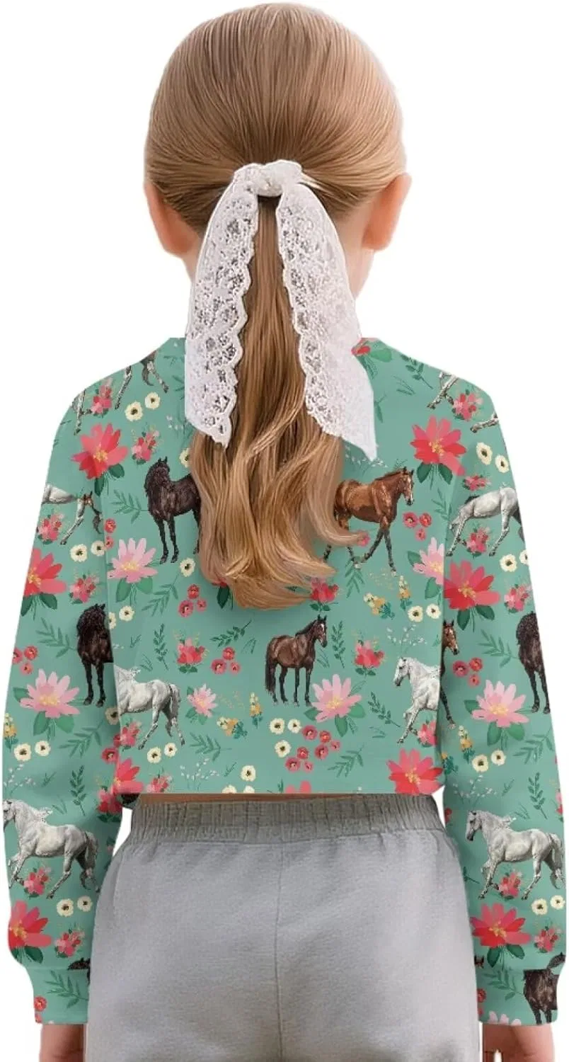 Детская укороченная толстовка с принтом Coldinair, Horse Floral — фото 3