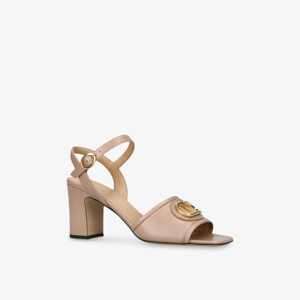 Босоножки на каблуке Valentino Garavani Vlogo signature кожаные, розовый — фото 3