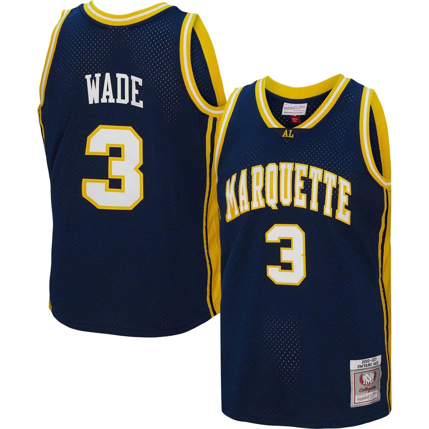 

Мужская темно-синяя майка Mitchell & Ness Dwyane Wade Marquette Golden Eagles Player Swingman, Синий, Мужская темно-синяя майка Mitchell & Ness Dwyane Wade Marquette Golden Eagles Player Swingman