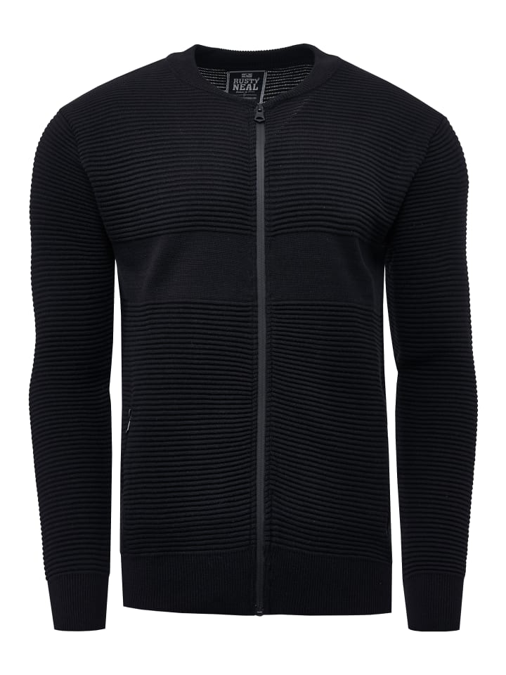 

Черная трикотажная куртка в рубчик с застежкой-молнией Rusty Neal