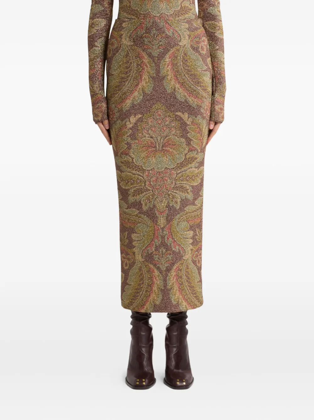 Юбка миди с узором пейсли Etro, коричневый — фото 3