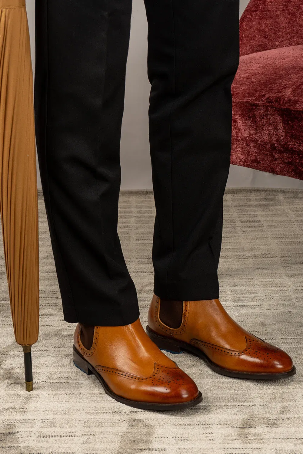 Челси ботинки Harry Leather Brogue от Oswin Hyde, бежевый — фото 4