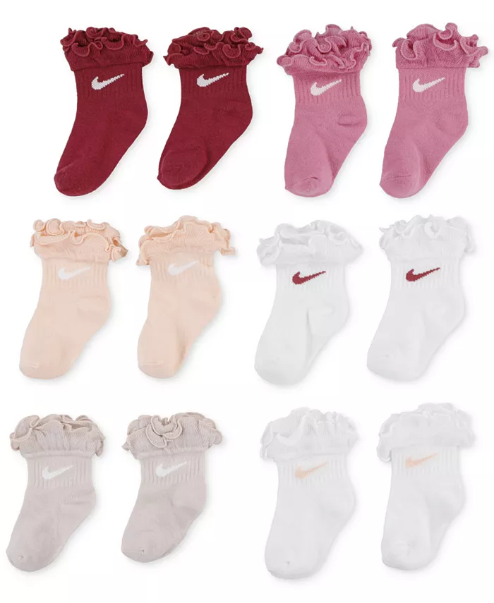 

Носки с оборками и логотипом Swoosh для малышей и малышей, 6 шт. в упаковке Nike, розовый