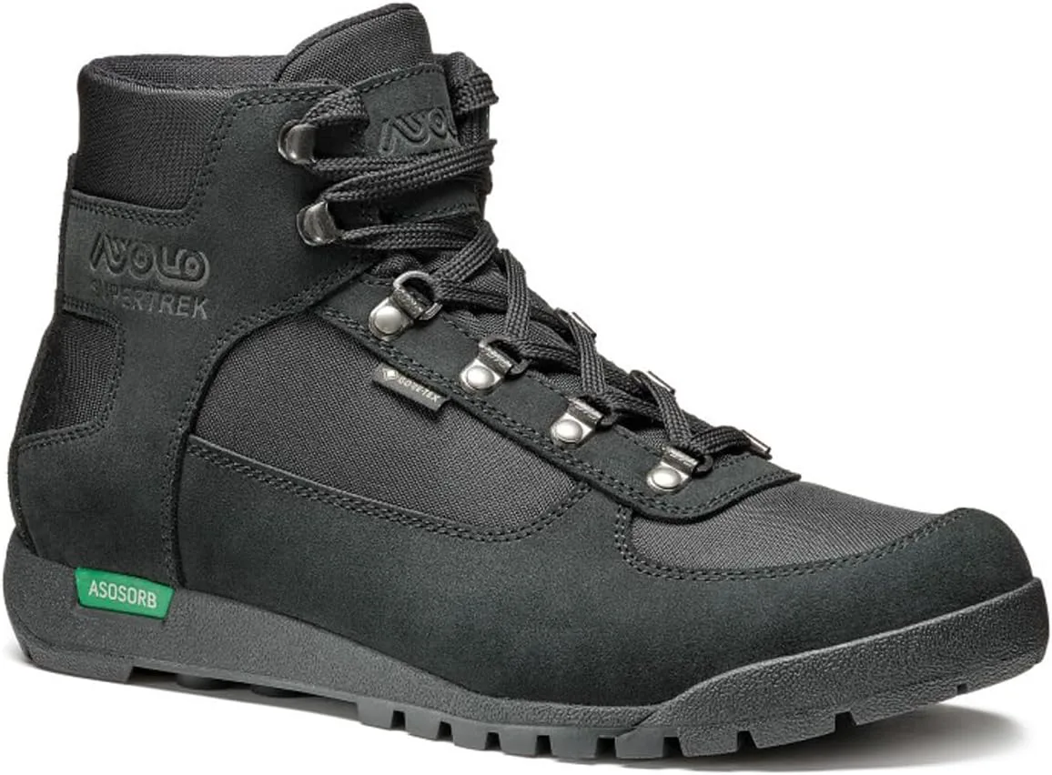 Мужские походные ботинки ASOLO SUPERTREK GTX с водоотталкивающей и дышащей 1,6-1,8 мм замшей/полиэстером, шнуровкой и амортизированной средней голенью, черный — фото 3
