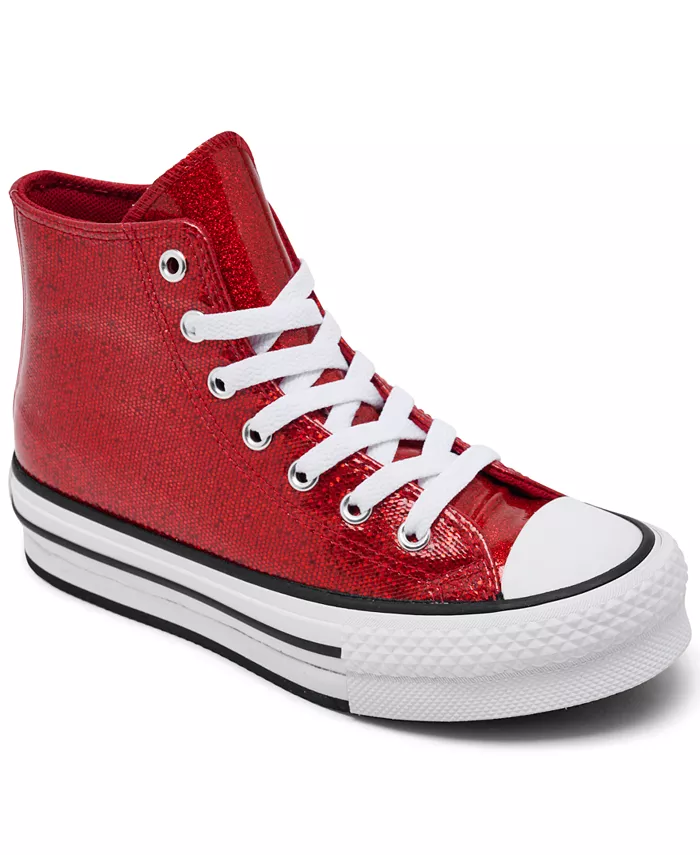 

Кроссовки Chuck Taylor All Star Glitter Lift на платформе для девочек от Finish Line Converse, красный