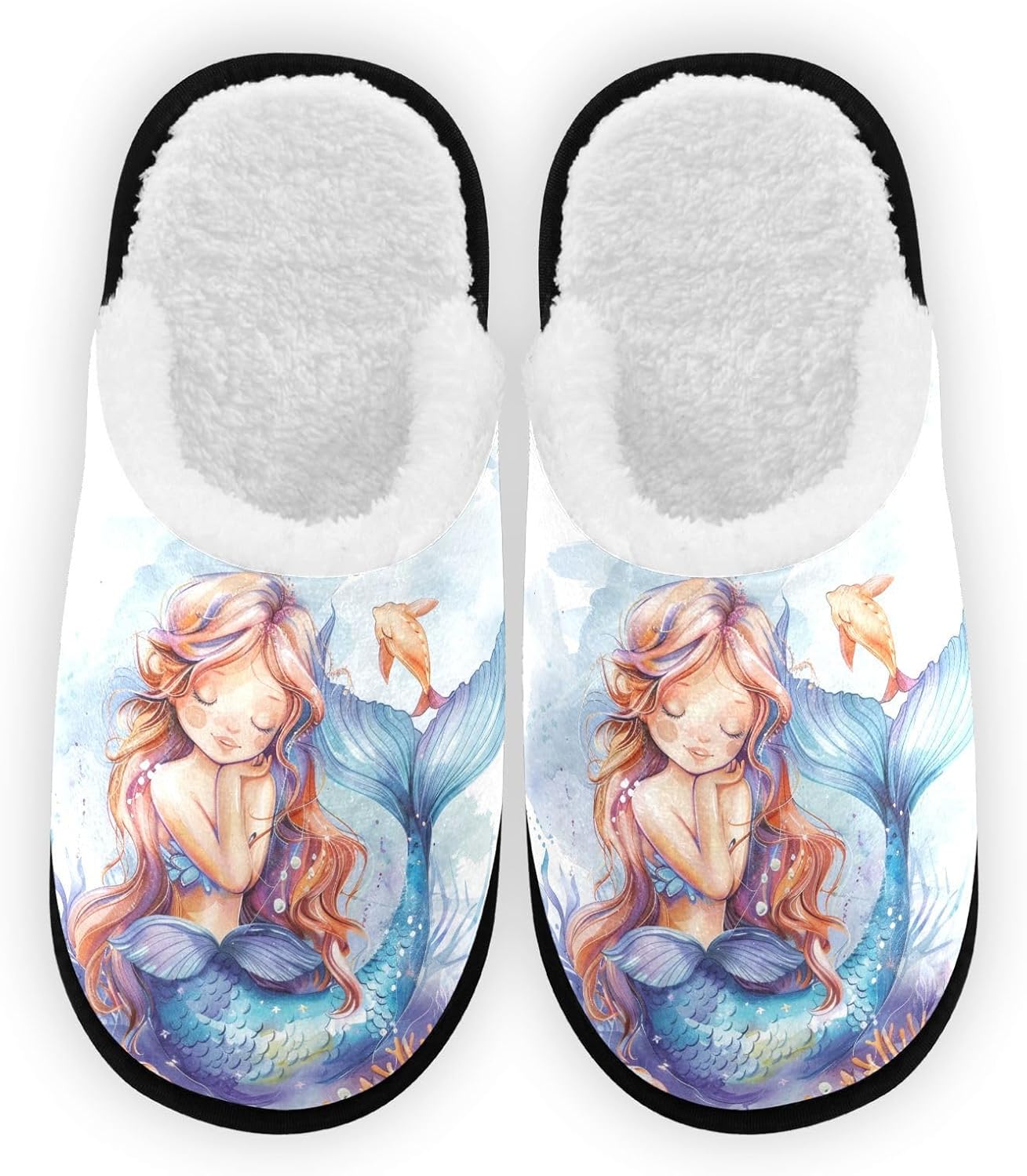 

Мягкие сланцы FENOCHE Mermaid с акварельным дизайном для женщин и мужчин, теплые, удобные, для путешествий и СПА, нескользящие домашние тапочки, Multicolor