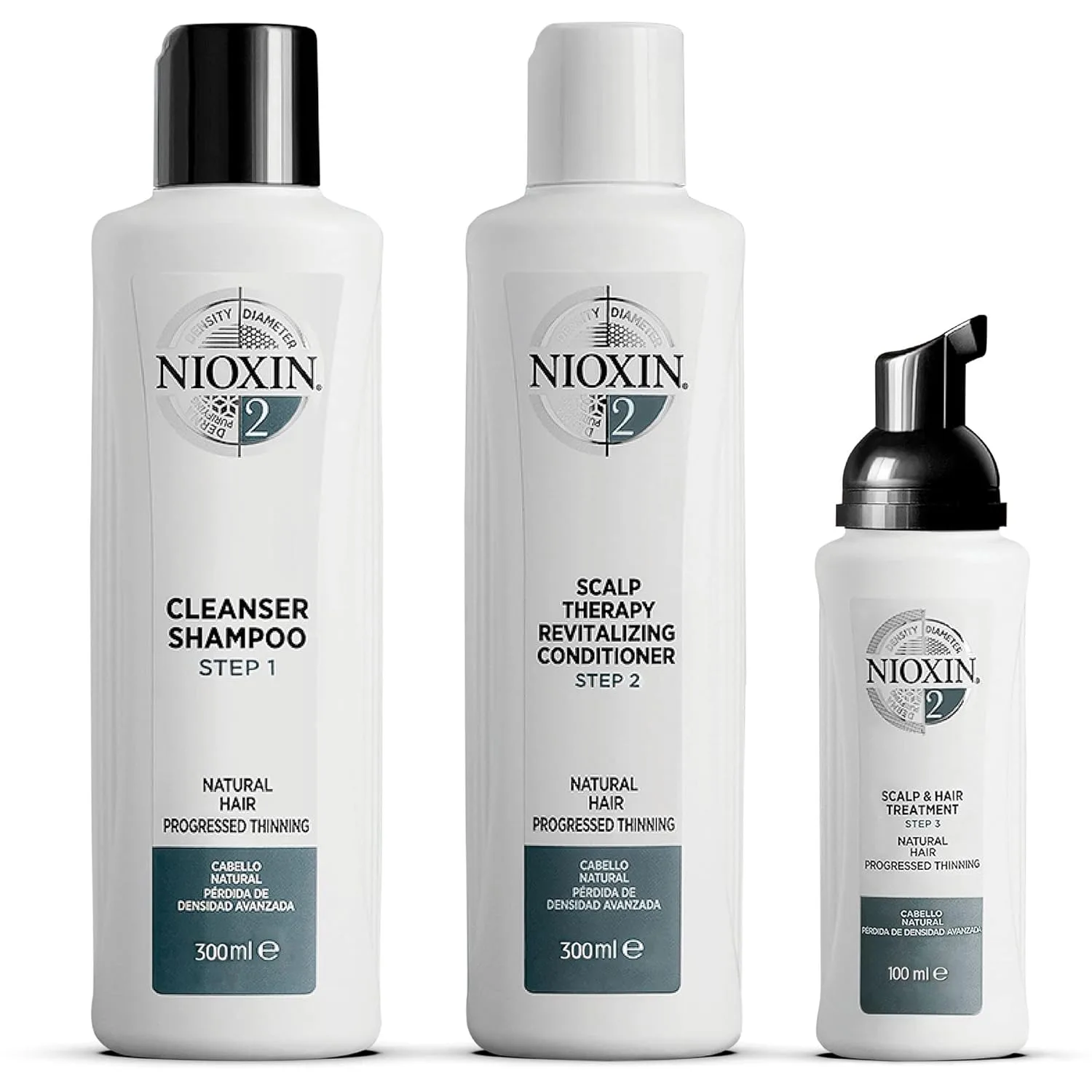 Nioxin Scalp + Hair Thickening System 2 Kit для натуральных волос с прогрессирующим истончением: очищение, кондиционирование и уход, повышение плотности с ниацинамидом и биотином