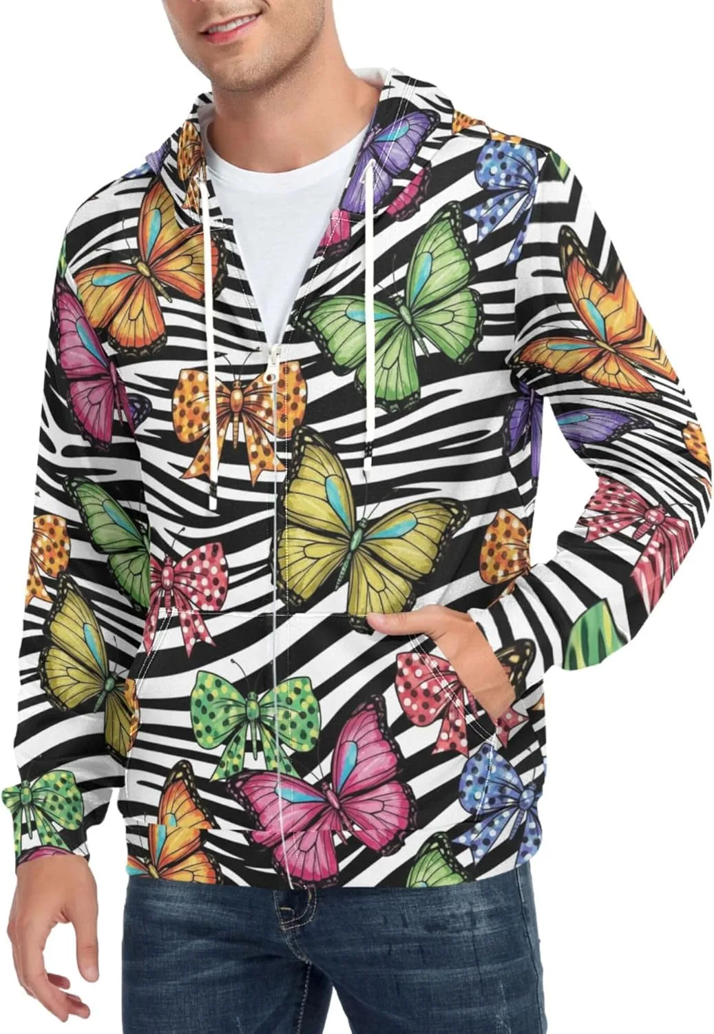 

Мужская толстовка с полной молнией в баттерфляй зебра принт с длинным рукавом и карманом CUPADA