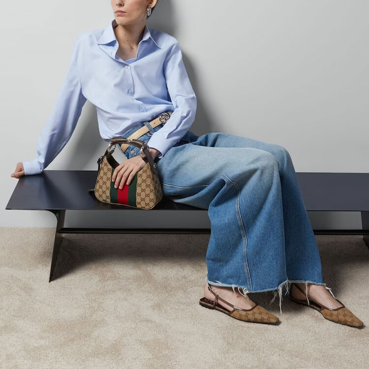 Рубашка женская Gucci, классический крой, синий — фото 4