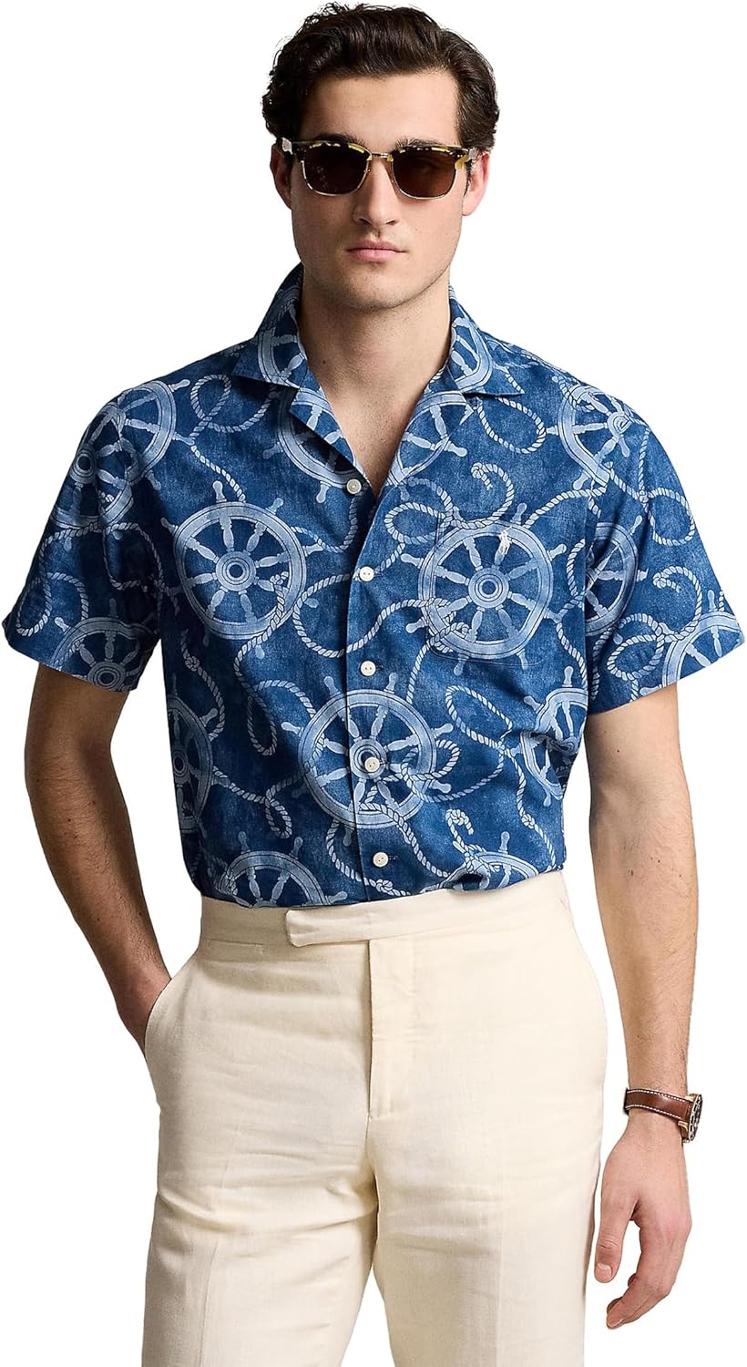 

POLO RALPH LAUREN Мужская классическая хлопковая льняная рубашка Camp, Ropes & Ship Wheel