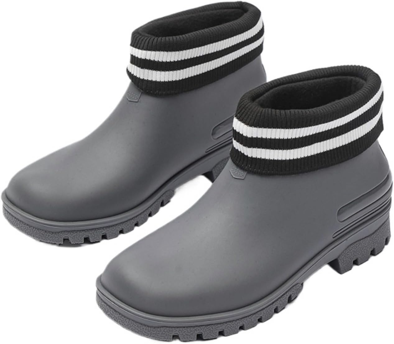 

Непромокаемые резиновые ботинки Azttoztto унисекс с противоскользящей подошвой для мужчин и женщин, низкие водонепроницаемые кухонные сапоги с толстой подошвой, комфорт на все сезоны (обычные и с флисовой подкладкой), серый