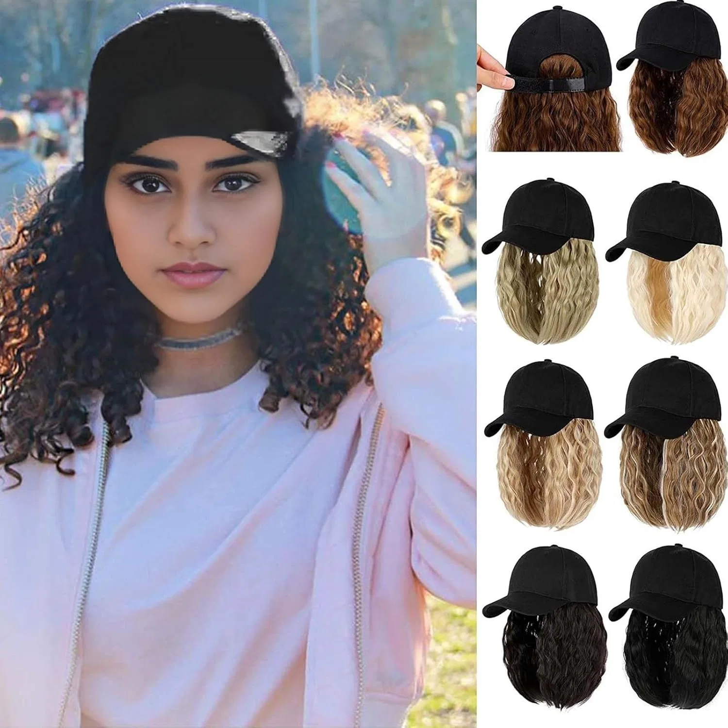 Парик-кепка с короткими волнистыми волосами от YEKEYI Yekeyi, Black Hat Coffee Wig — фото 2
