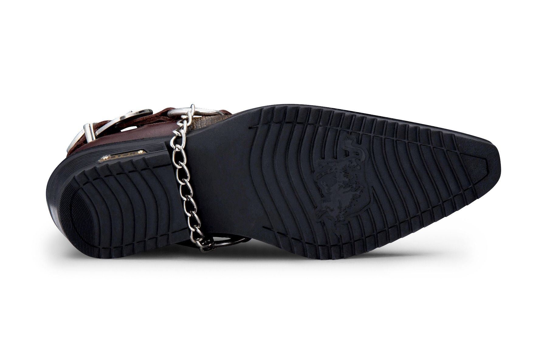 Мужские коричневые кожаные байкерские туфли Winklepicker в стиле змеиной кожи Infinity Leather — фото 2