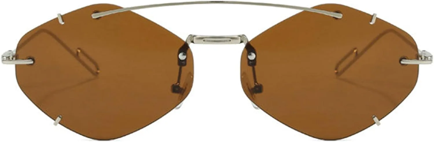 

Солнцезащитные очки Willochra в винтажном стиле с шестиугольными линзами, ретро, ​​без оправы, зеленые, модные, в стиле 2000-х, с защитой от УФ-излучения UV400, C3