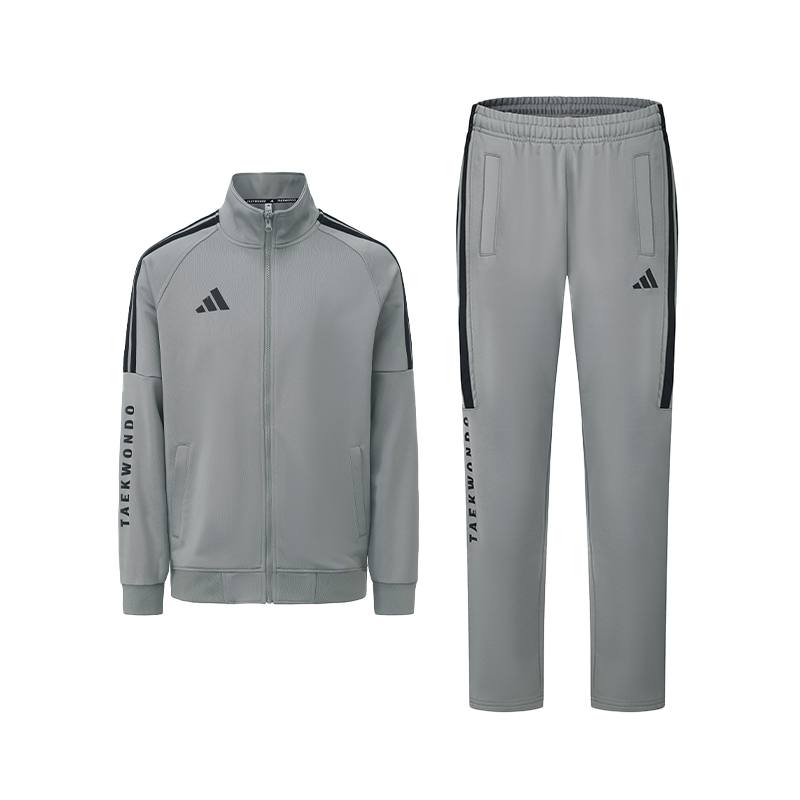 3 Stripes Casual Sportswear Unisex Adidas, серый set (stand collar top+straight-leg pants)