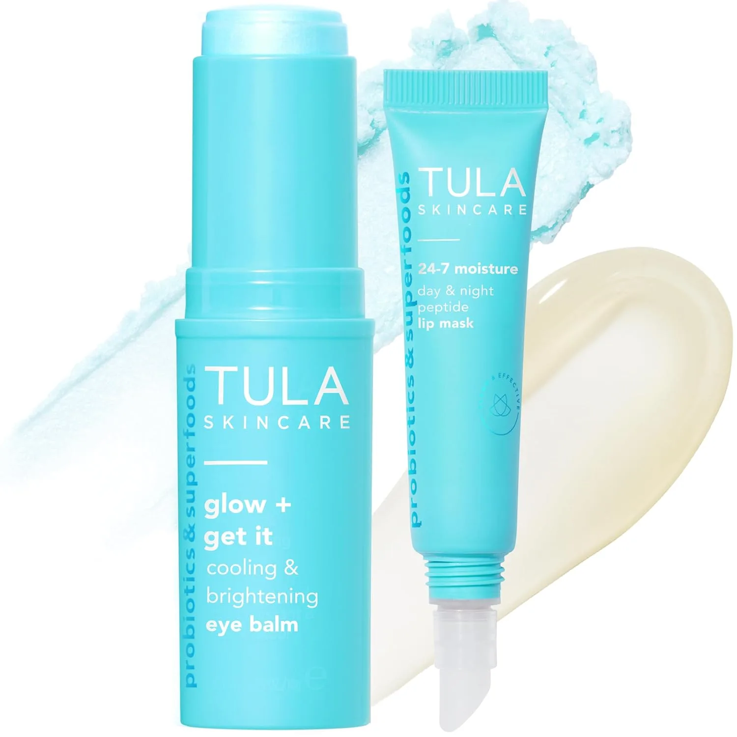 TULA Skin Care Drenched in Hydration набор: увлажняющая пептидная маска для губ 24/7 8 г и охлаждающий бальзам для глаз Glow + Get It 10 г