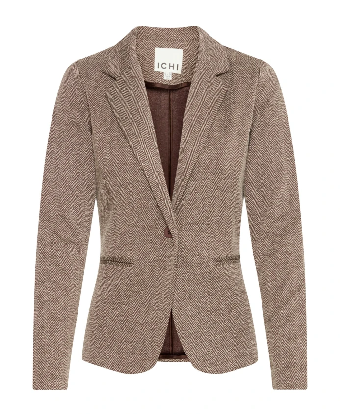 

Элегантный блейзер из жаккарда в елочку Ichi, коричневый