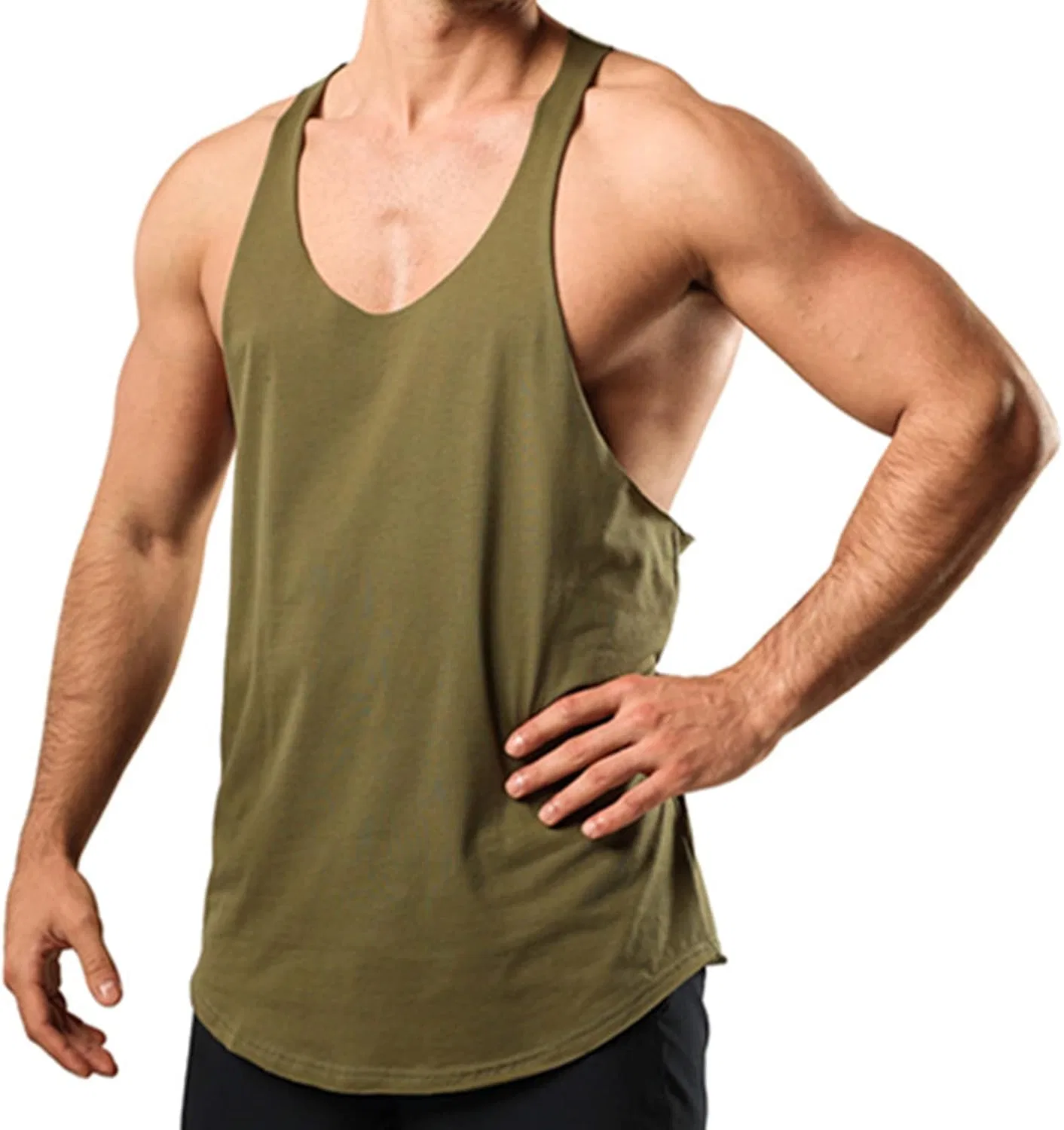 Мужской топ без рукавов, майка для тренировок, хлопковая, Army Green