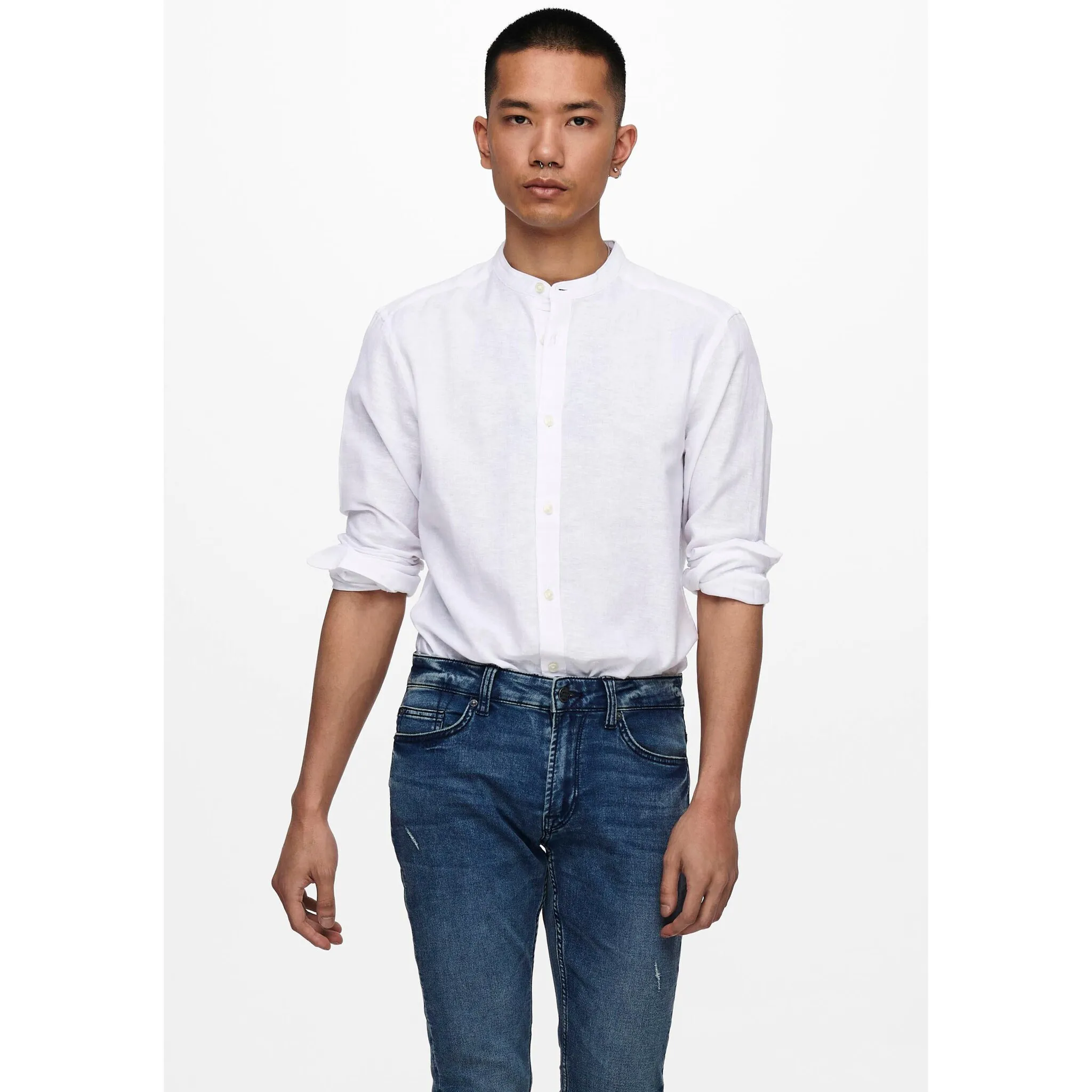 

Рубашка с длинными рукавами ONLY & SONS "ONSCAIDEN LS SOLID LINEN MAO SHIRT NOOS", белый