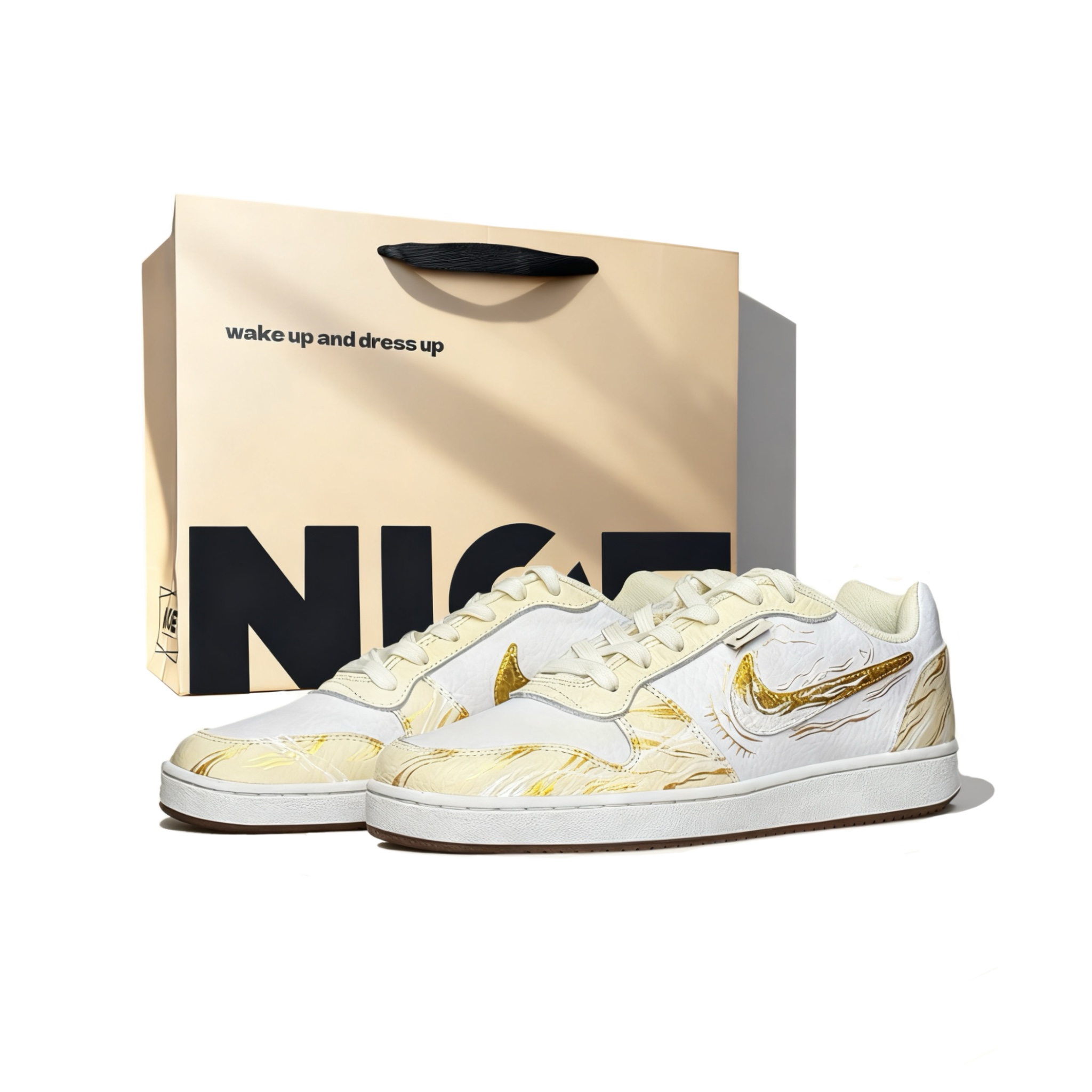 

EBERNON Кроссовки для скейтборда унисекс низкие White/Gold Nike, белый золотой, Shopping Bag
