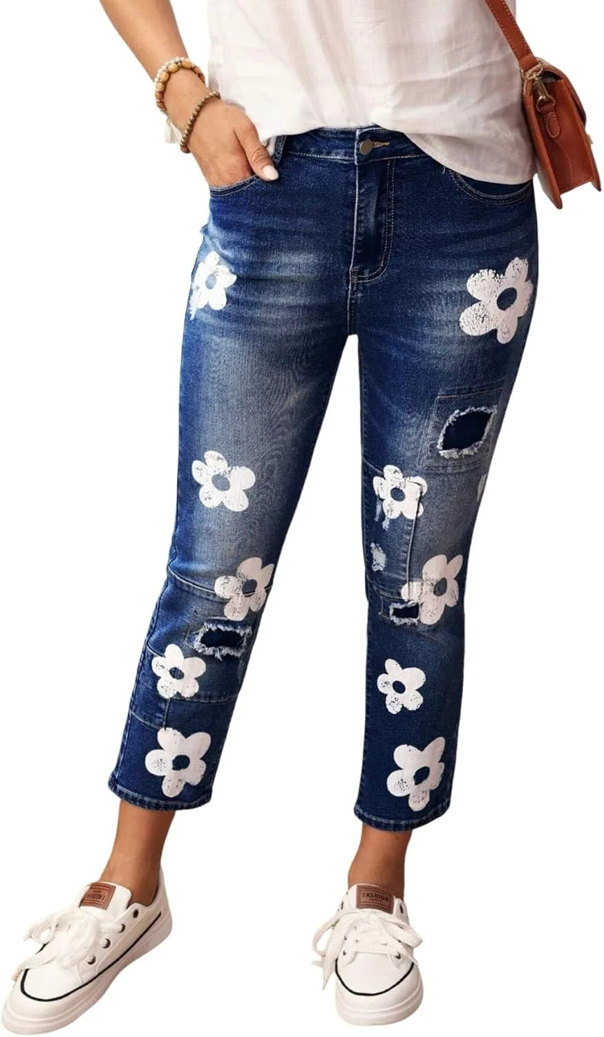 

Женские джинсы LALAGEN с цветочным принтом и карманами
