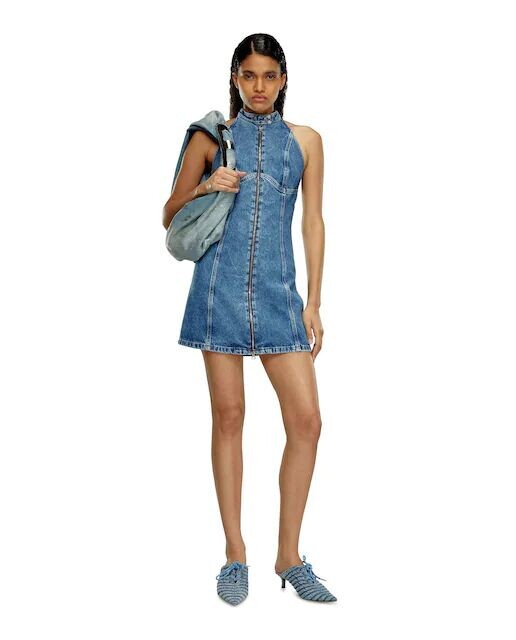 

Короткое джинсовое платье без рукавов на молнии Diesel, синий